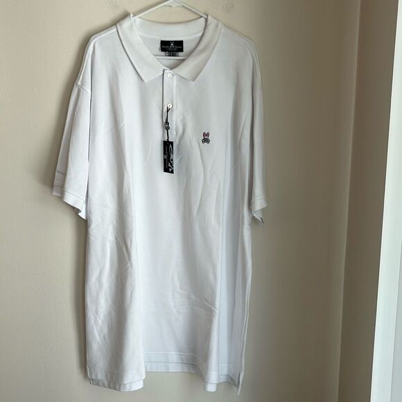 Psycho Bunny Men short sleeve logo white polo work casual designer size 4XL NWT - Picture 1 of 8